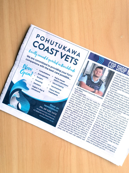 image of the Pohutukawa Coast Vets newspaper ad in the Times