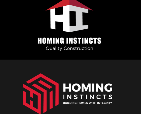 Brand refresh of Homing Instincts logo before and after
