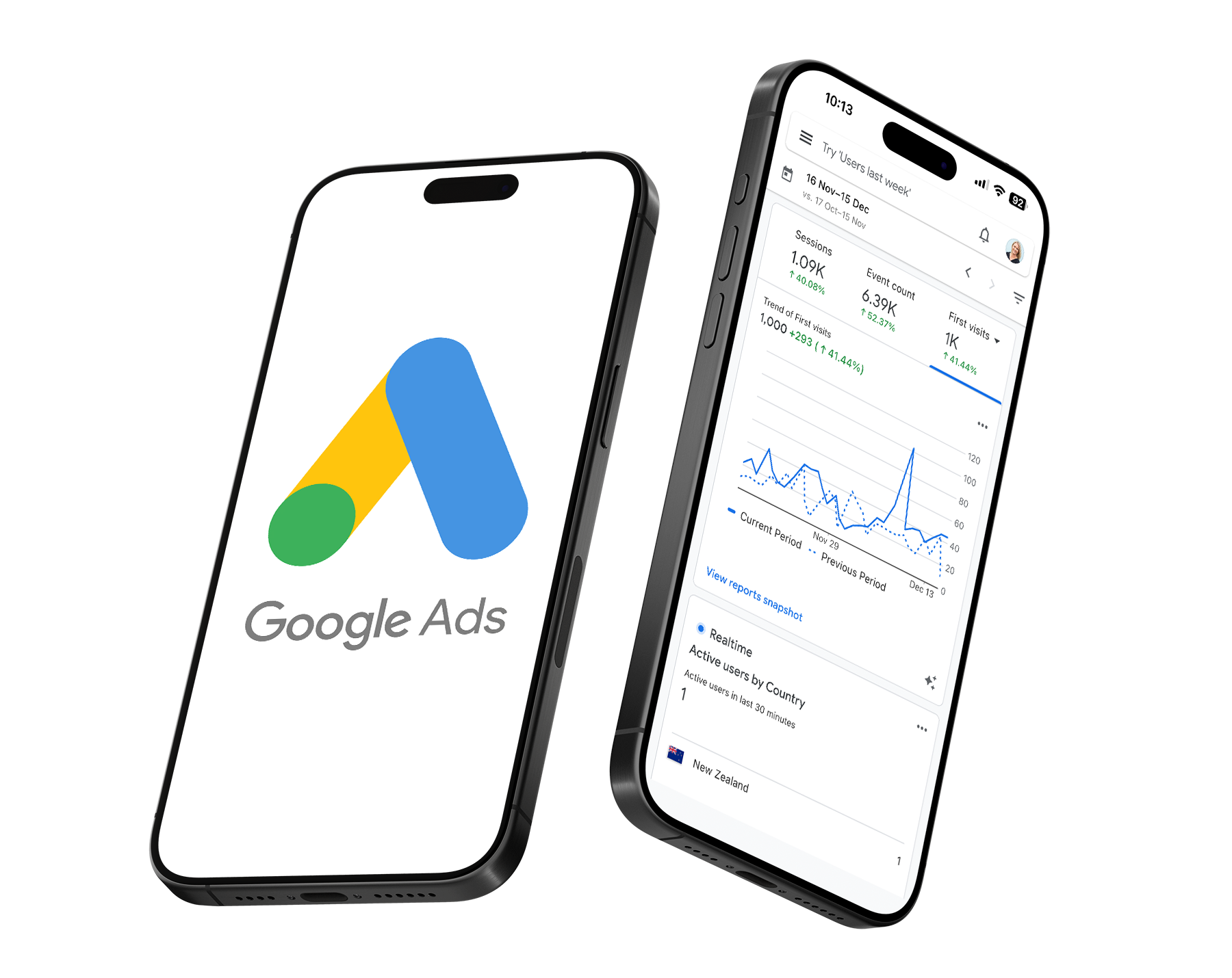 SEO IPhone Mockup with Google Ads and analytics
