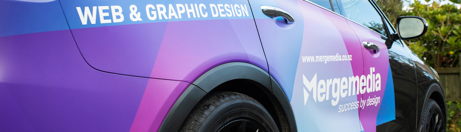 Merge Media car branding with logo